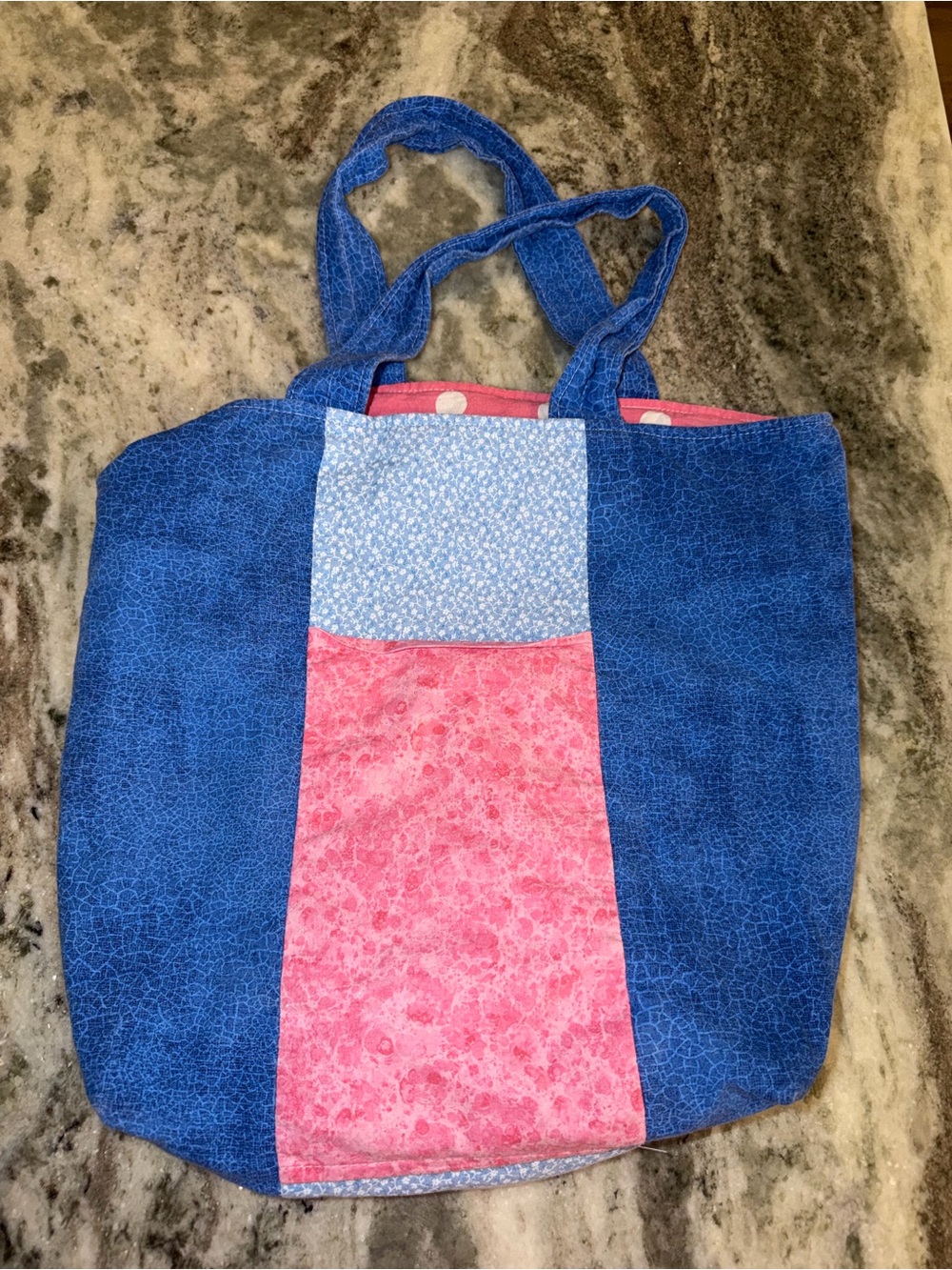 Blue and Pink Patchwork Tote Bag reversible